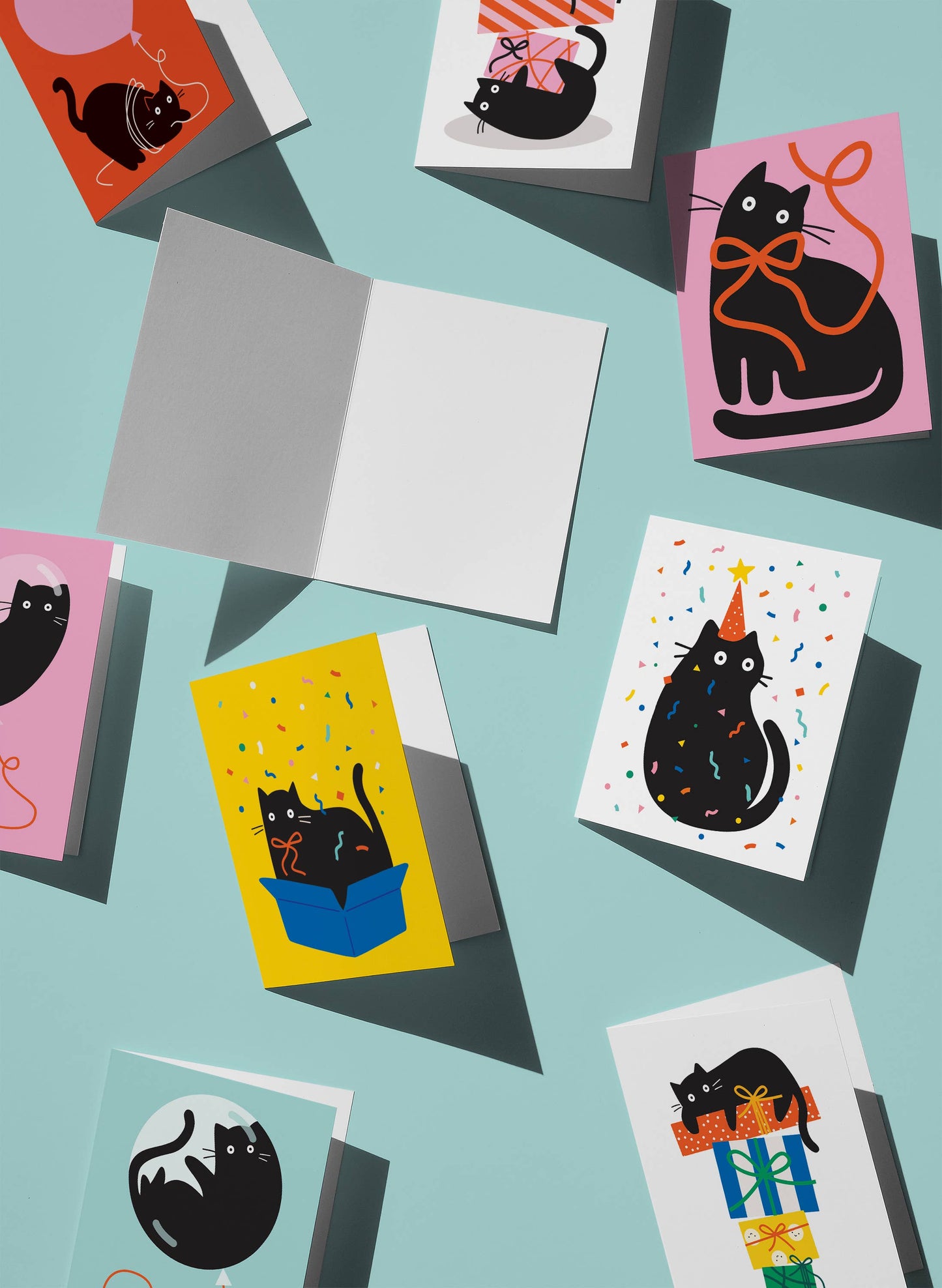 Cat and Balloon Greeting card: Standard cello
