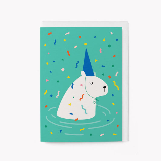 Capybara Pool Party - Party Animals Greeting Card: Standard cello