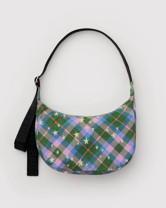 Medium Nylon Shoulder Bag - Green Star Plaid