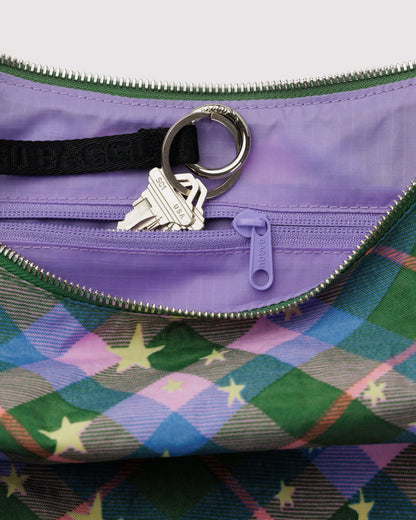 Medium Nylon Shoulder Bag - Green Star Plaid
